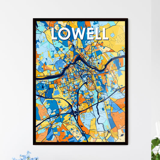 LOWELL MASSACHUSETTS Vibrant Colorful Art Map Poster Blue Orange