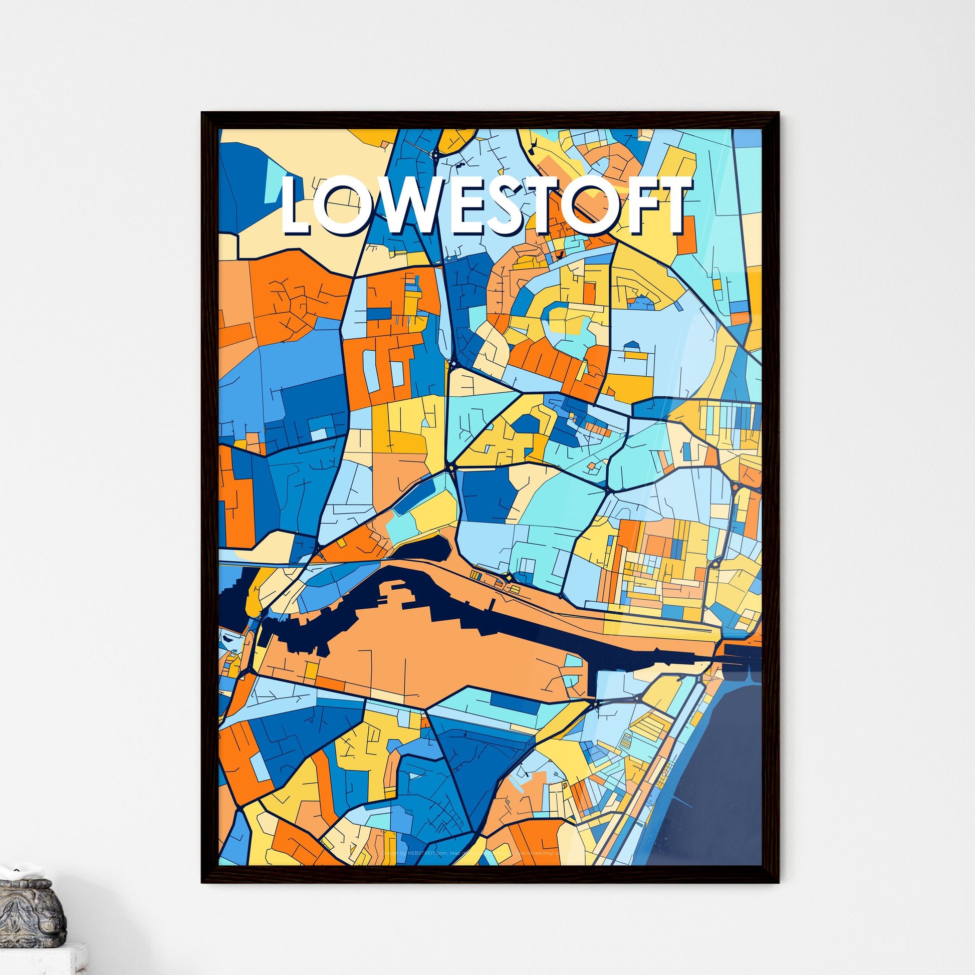 LOWESTOFT ENGLAND Vibrant Colorful Art Map Poster Blue Orange