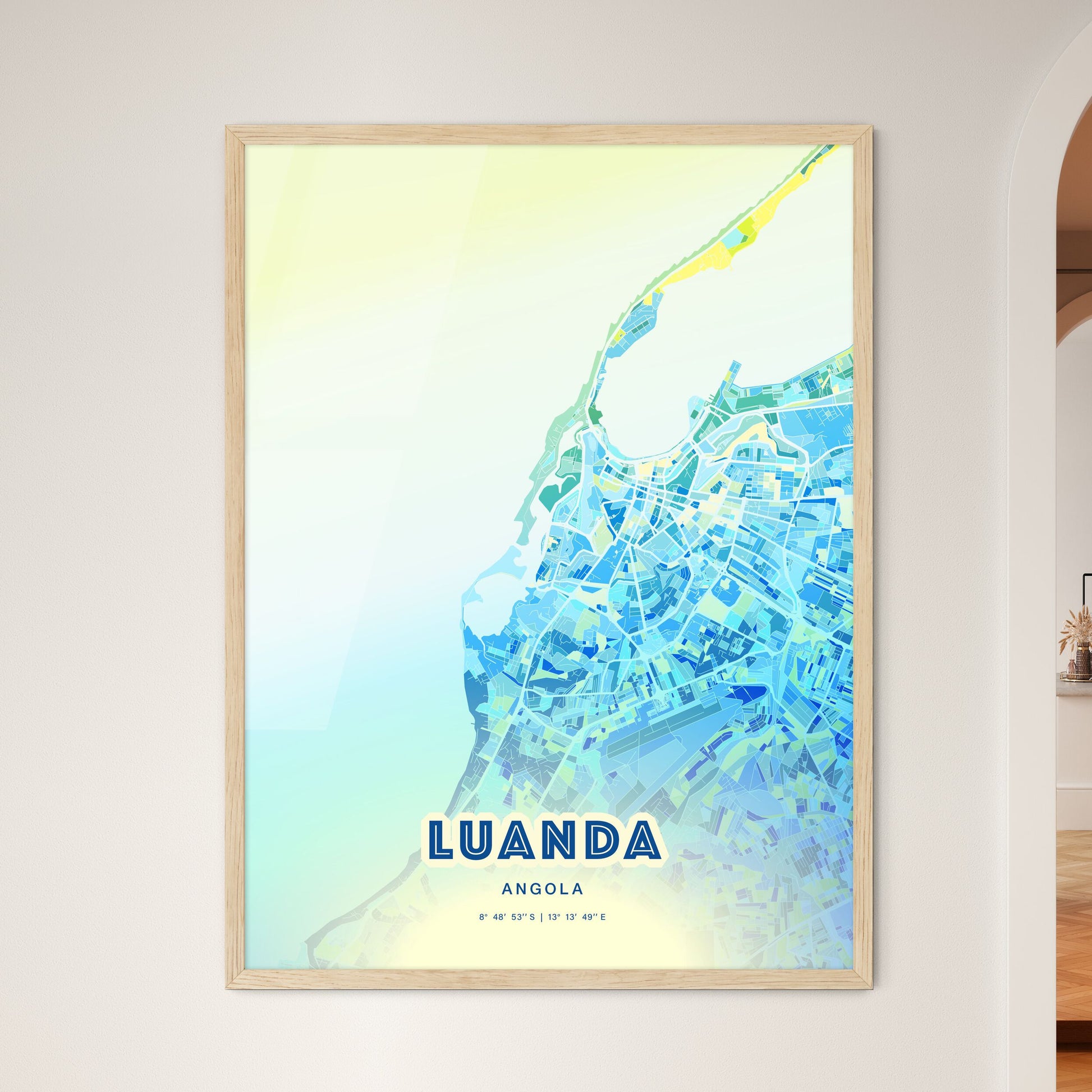 Colorful Luanda Angola Fine Art Map Cool Blue