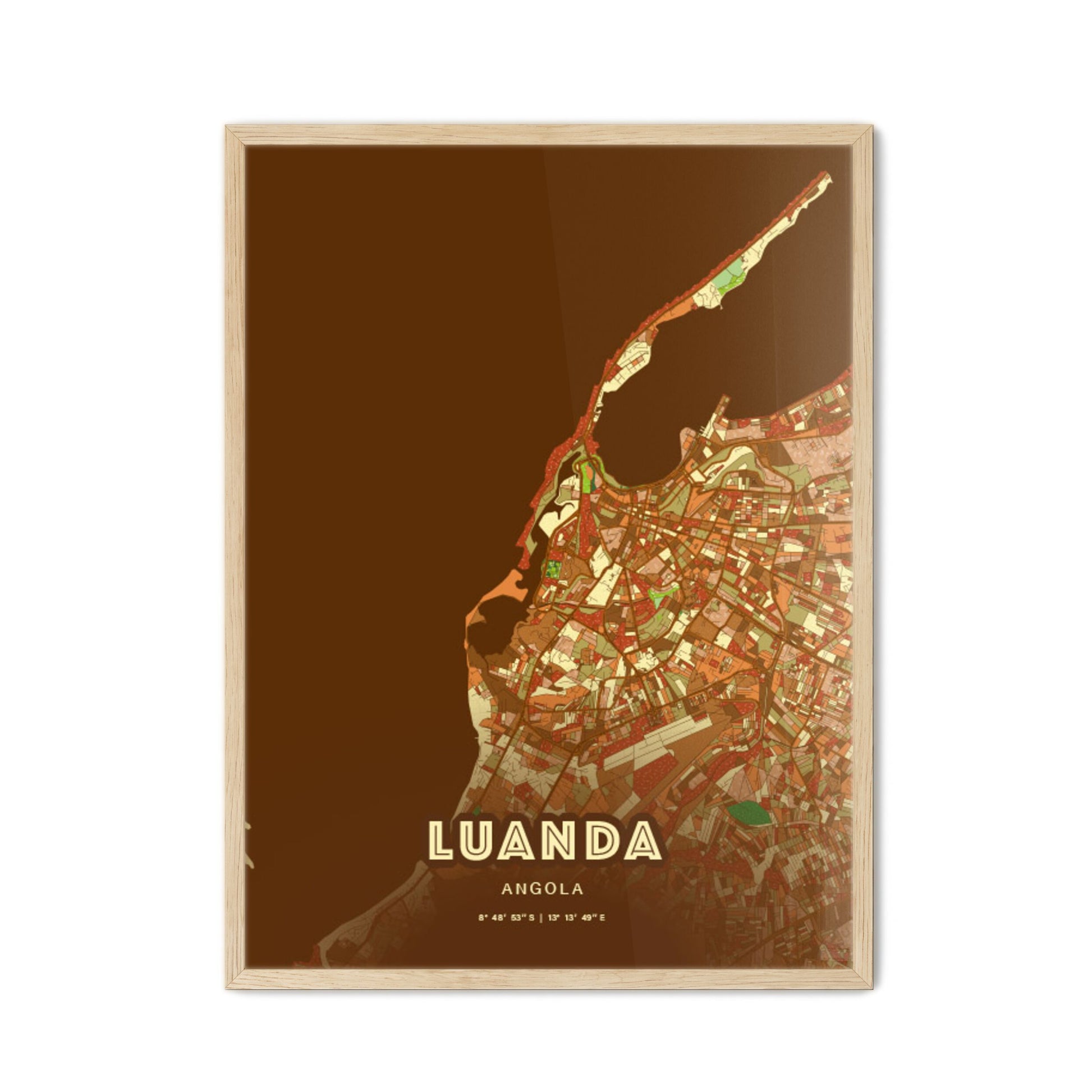 Colorful Luanda Angola Fine Art Map Farmhouse