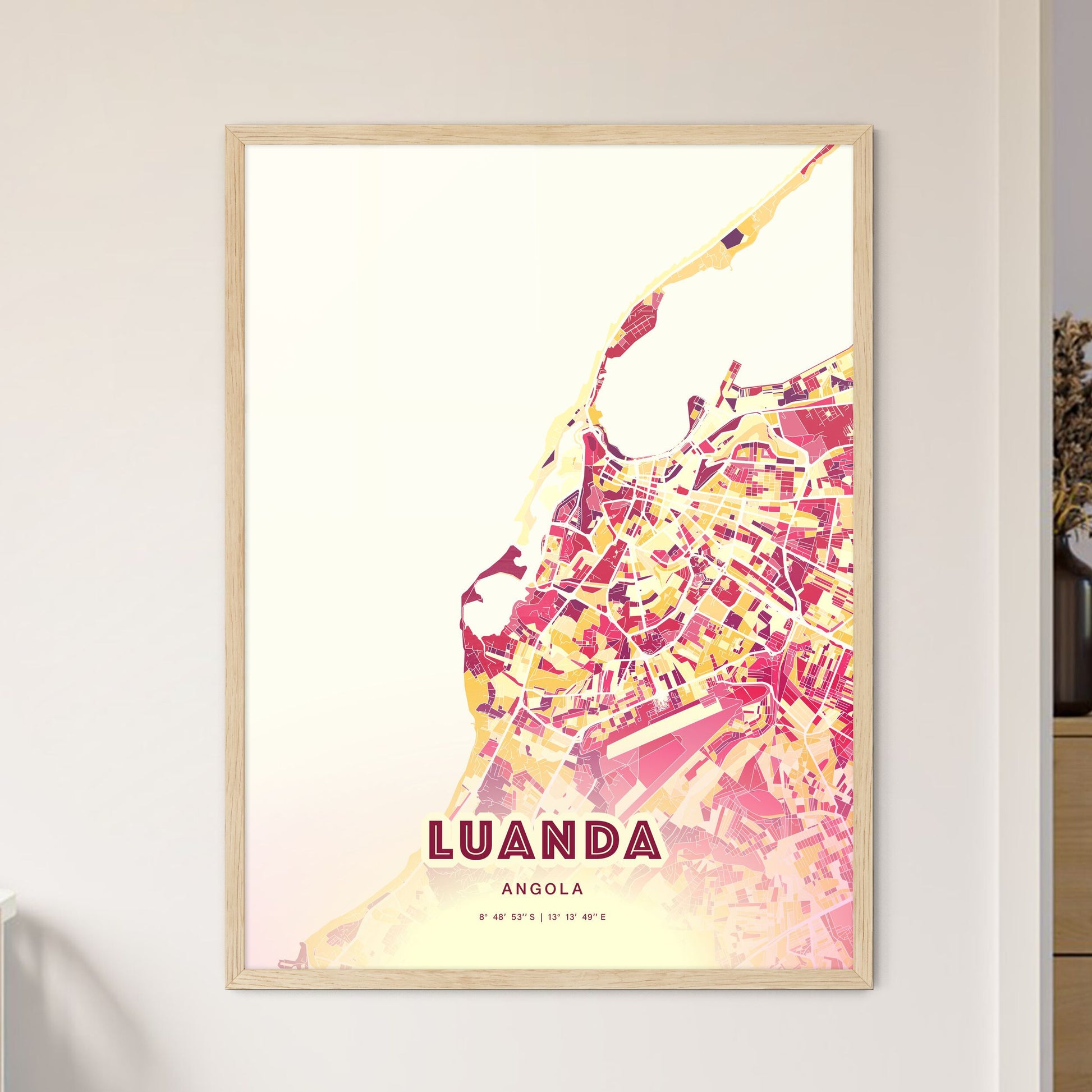 Colorful Luanda Angola Fine Art Map Hot Red