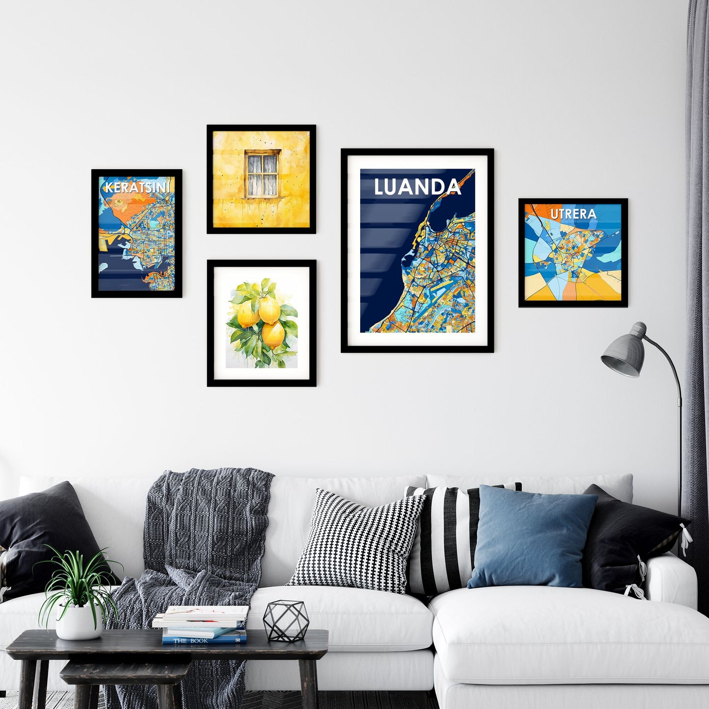 LUANDA ANGOLA Vibrant Colorful Art Map Poster Blue Orange