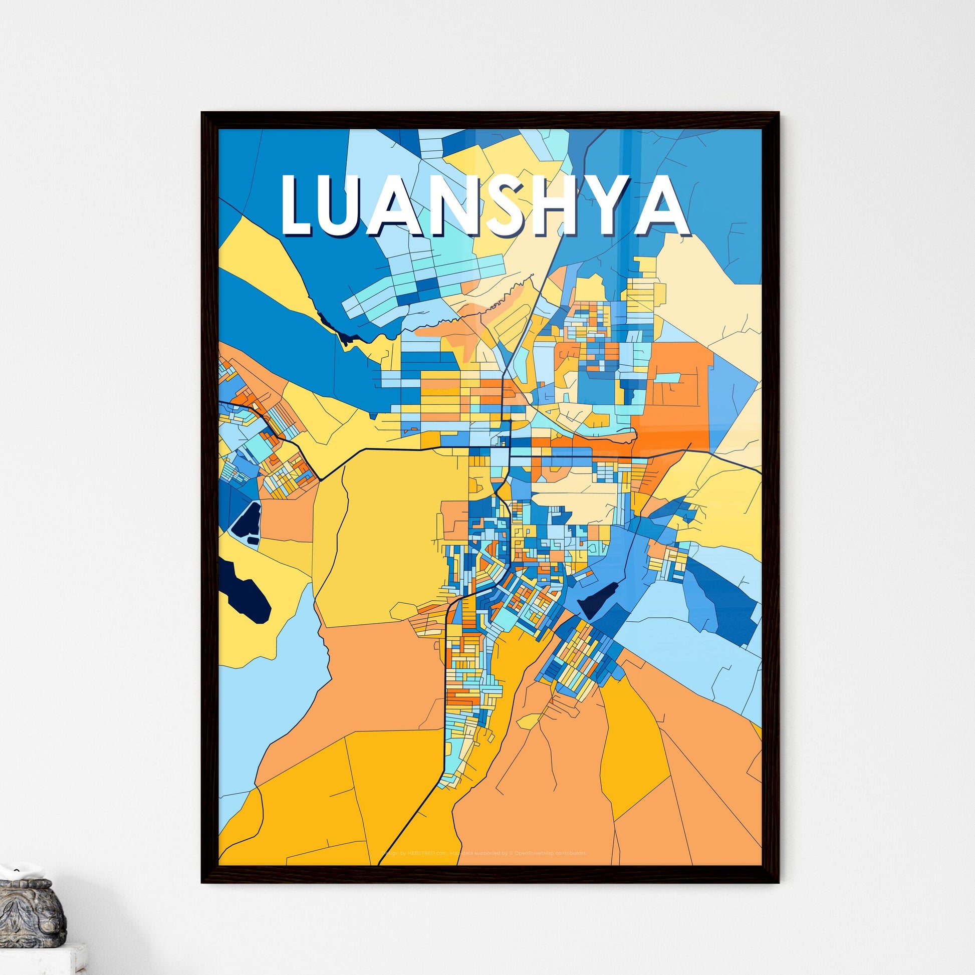 LUANSHYA ZAMBIA Vibrant Colorful Art Map Poster Blue Orange