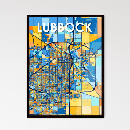 LUBBOCK TEXAS Vibrant Colorful Art Map Poster Blue Orange