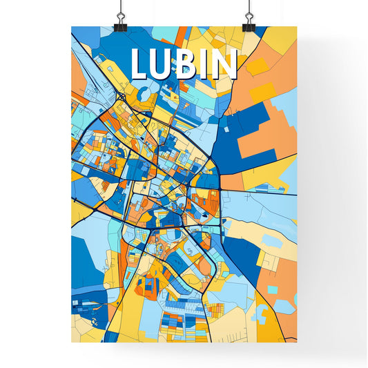 LUBIN POLAND Vibrant Colorful Art Map Poster