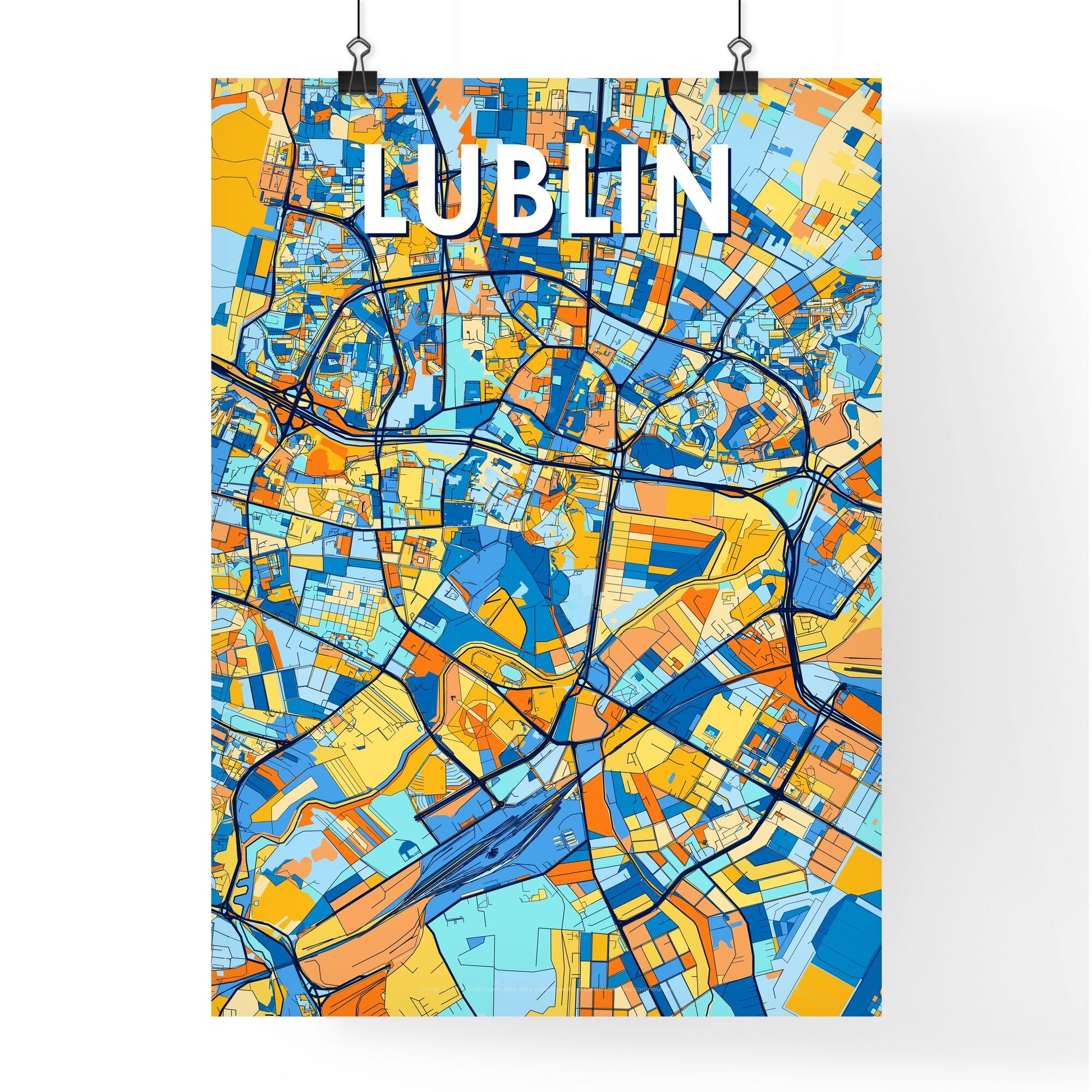 LUBLIN POLAND Vibrant Colorful Art Map Poster