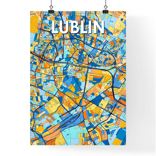 LUBLIN POLAND Vibrant Colorful Art Map Poster