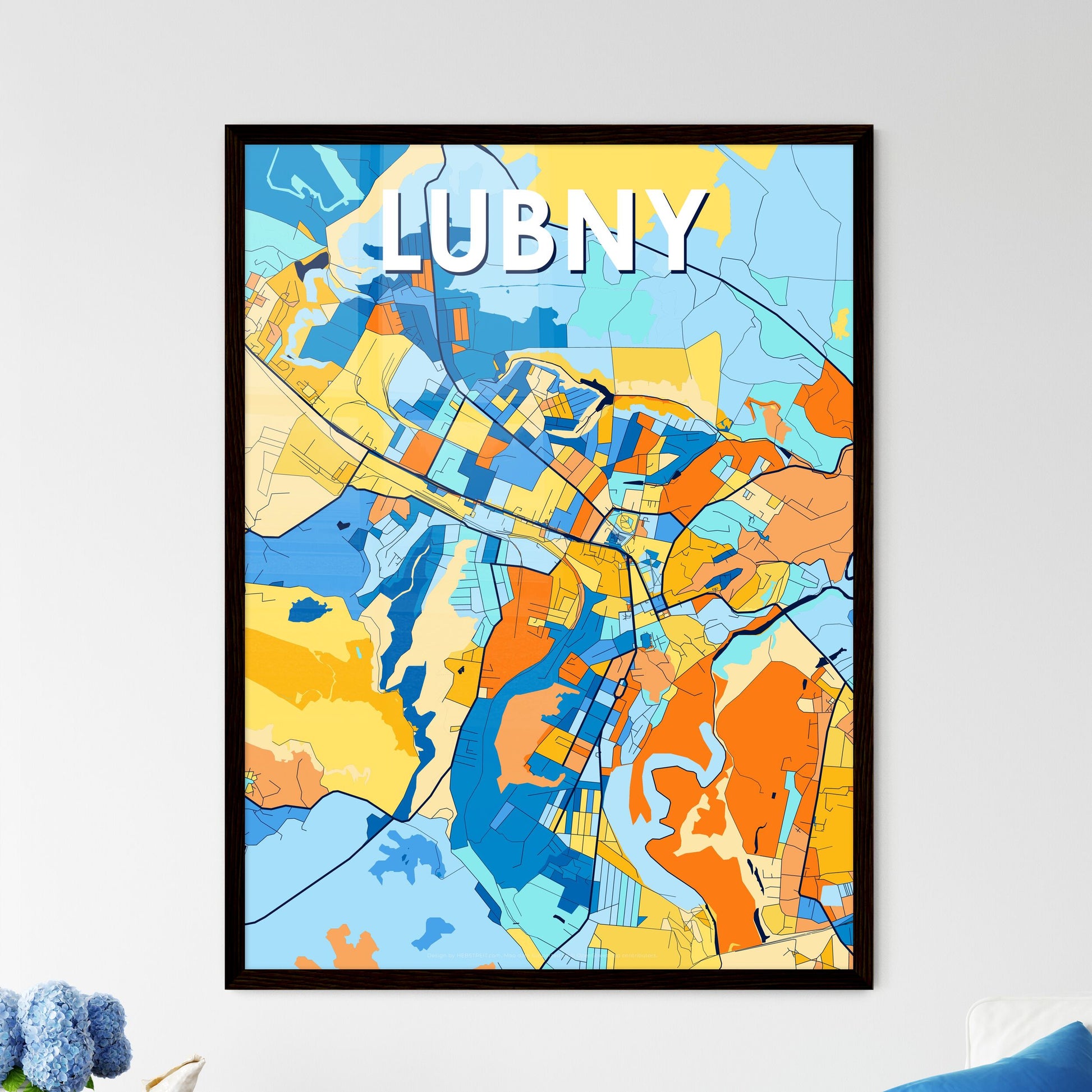 LUBNY UKRAINE Vibrant Colorful Art Map Poster Blue Orange