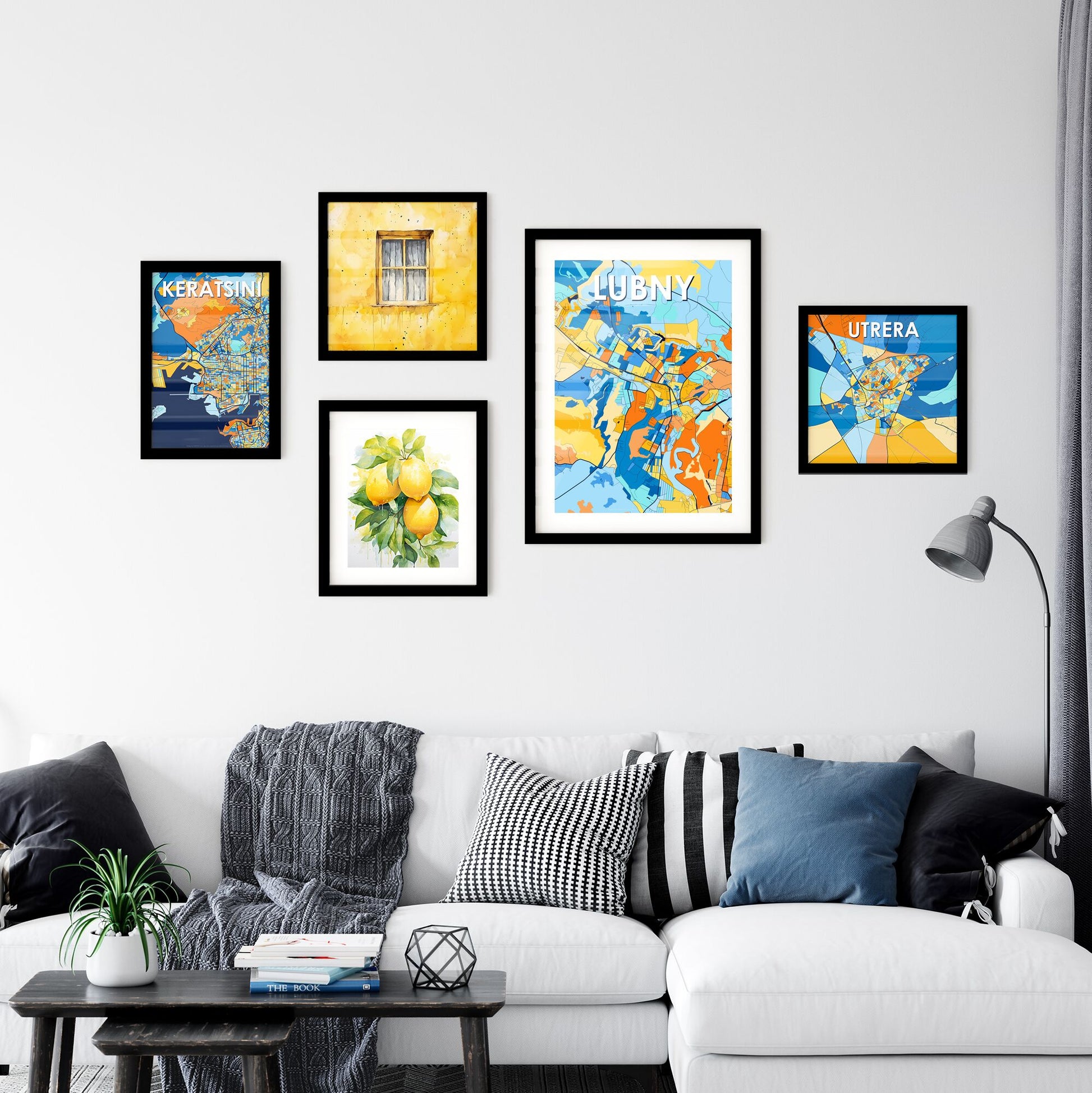 LUBNY UKRAINE Vibrant Colorful Art Map Poster Blue Orange