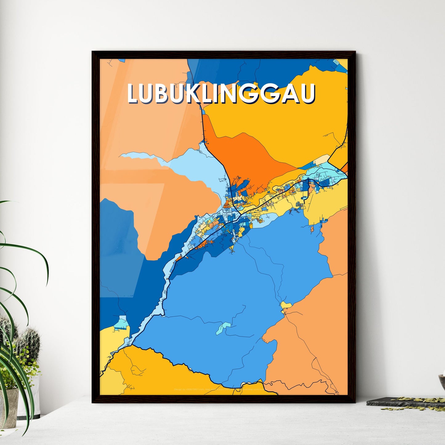 LUBUKLINGGAU INDONESIA Vibrant Colorful Art Map Poster Blue Orange