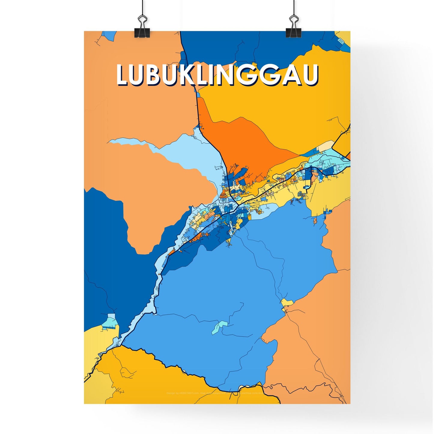 LUBUKLINGGAU INDONESIA Vibrant Colorful Art Map Poster Blue Orange