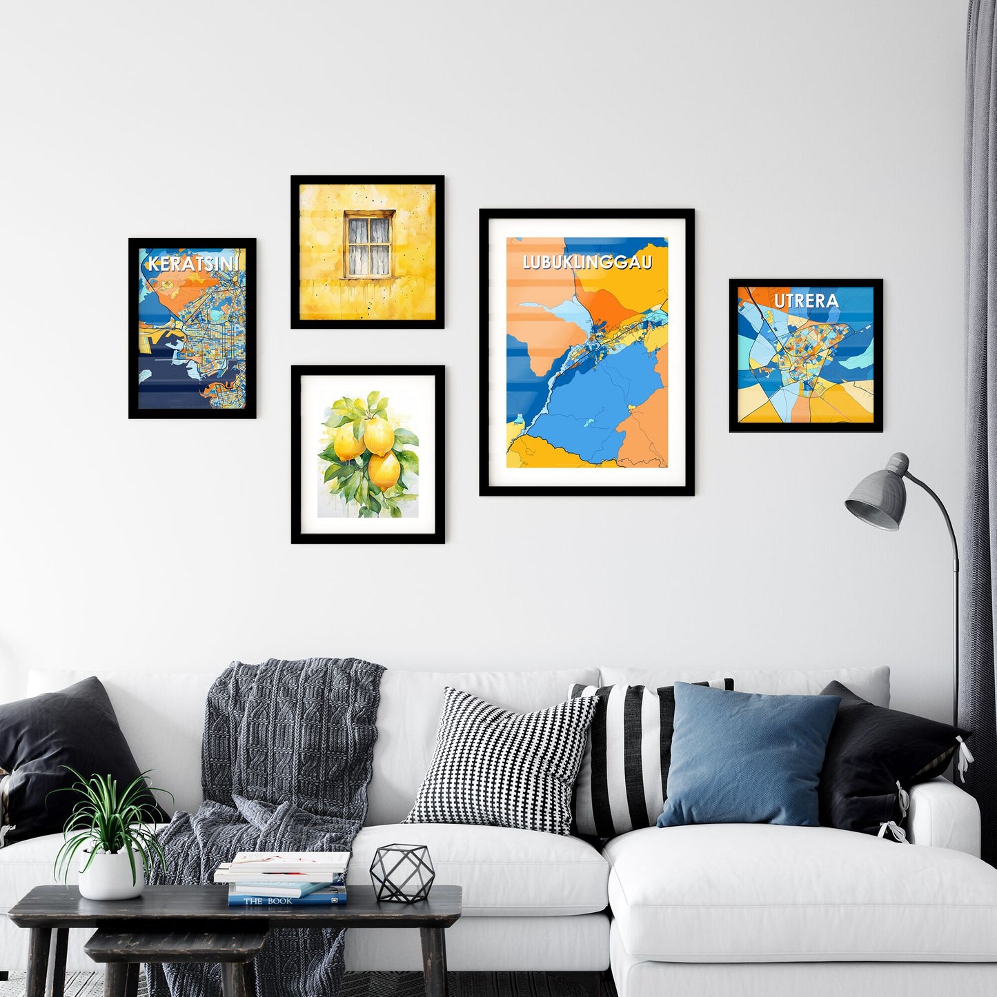 LUBUKLINGGAU INDONESIA Vibrant Colorful Art Map Poster Blue Orange