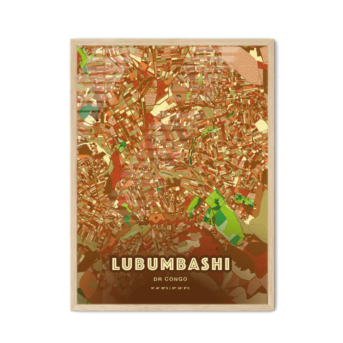 Colorful Lubumbashi Dr Congo Fine Art Map Farmhouse