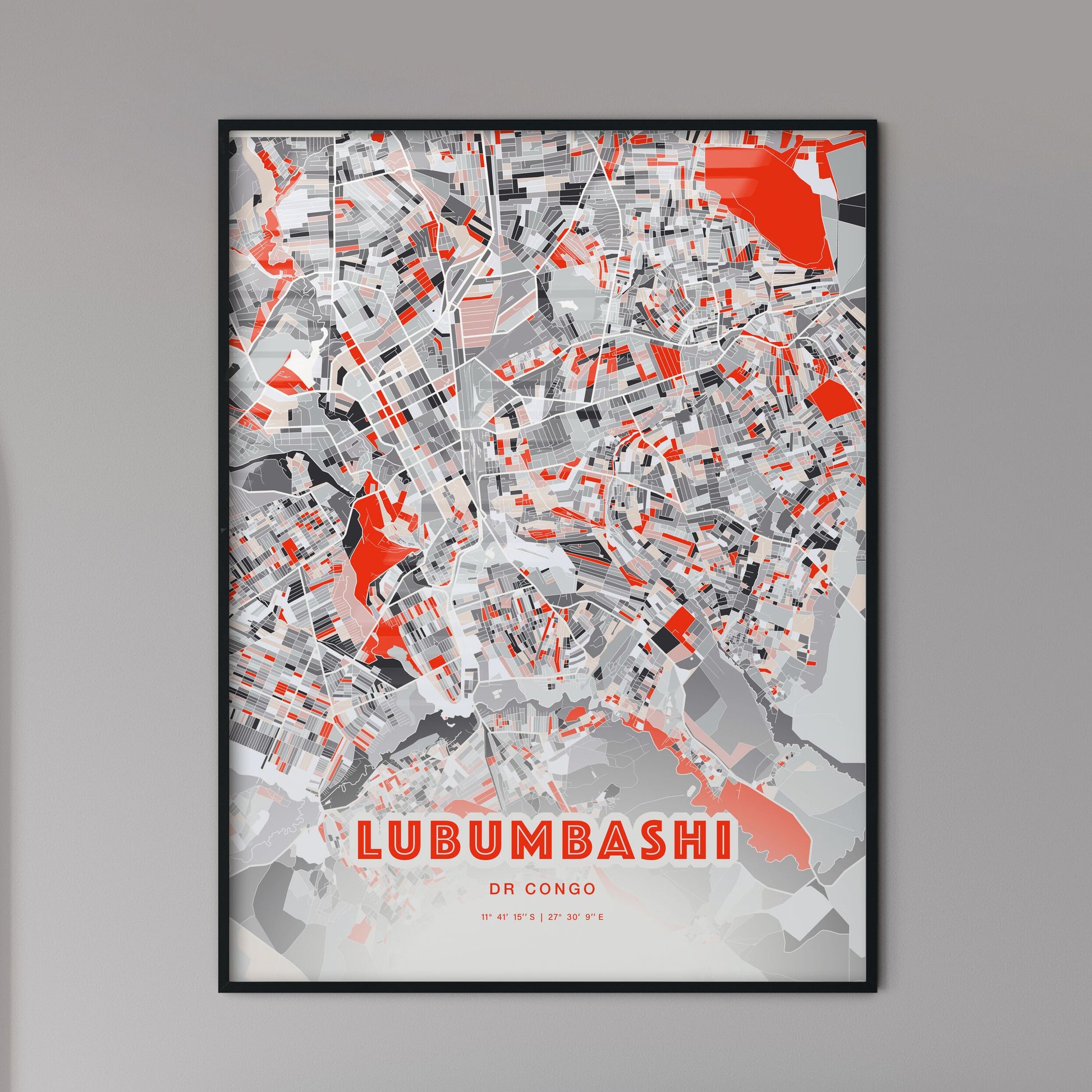 Colorful Lubumbashi Dr Congo Fine Art Map Modern Expressive