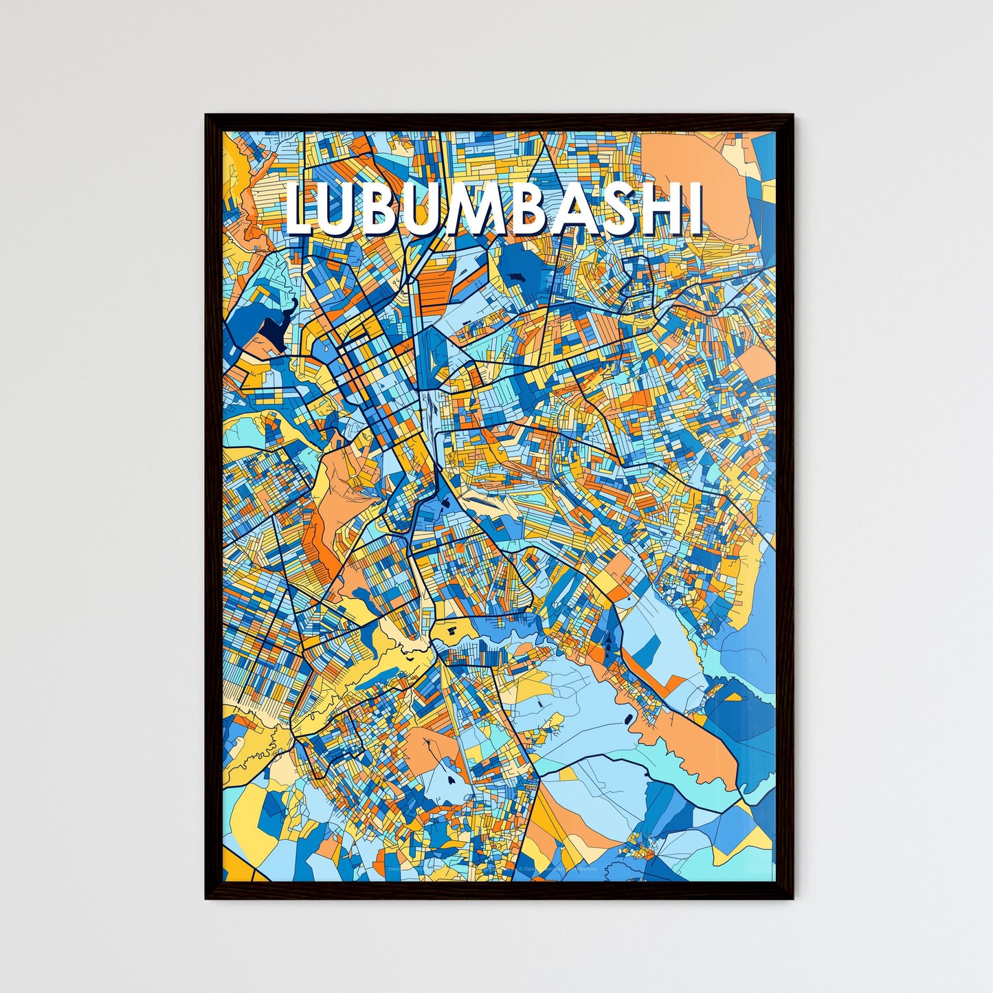 LUBUMBASHI DR CONGO Vibrant Colorful Art Map Poster Blue Orange