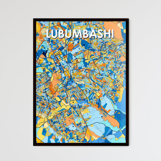 LUBUMBASHI DR CONGO Vibrant Colorful Art Map Poster Blue Orange