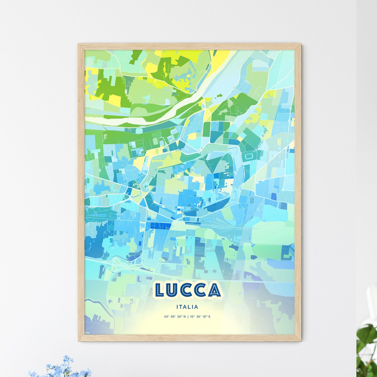 Colorful Lucca Italy Fine Art Map Cool Blue