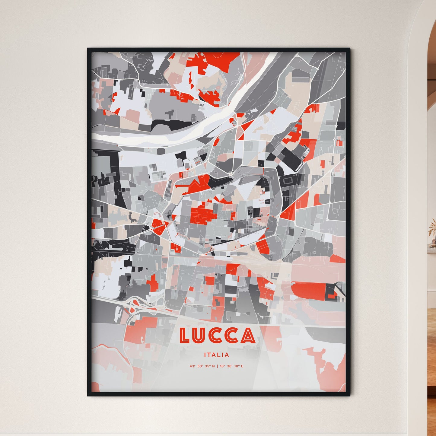 Colorful Lucca Italy Fine Art Map Modern Expressive