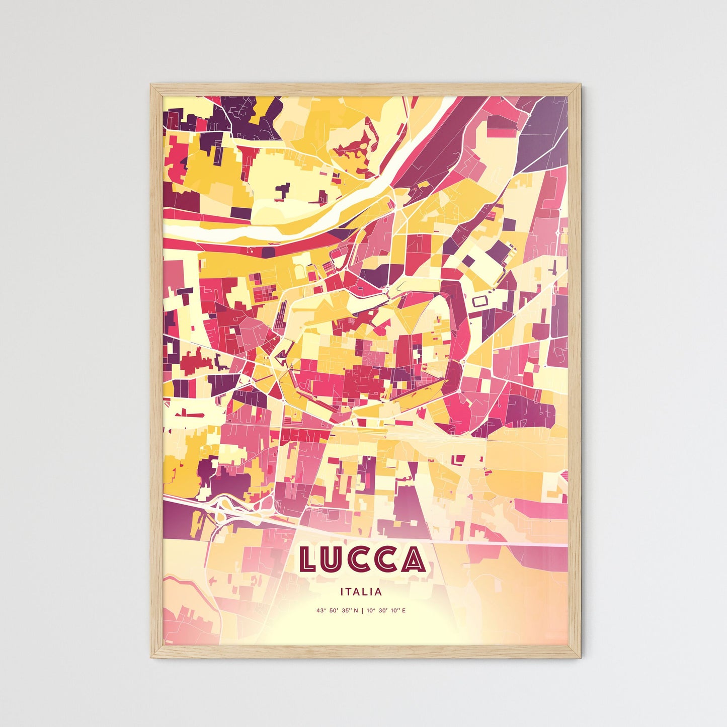 Colorful Lucca Italy Fine Art Map Hot Red