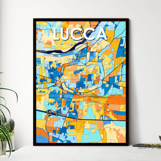 LUCCA ITALY Vibrant Colorful Art Map Poster Blue Orange