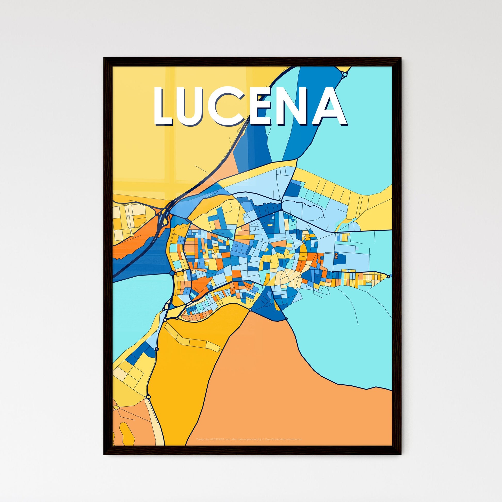 LUCENA SPAIN Vibrant Colorful Art Map Poster Blue Orange