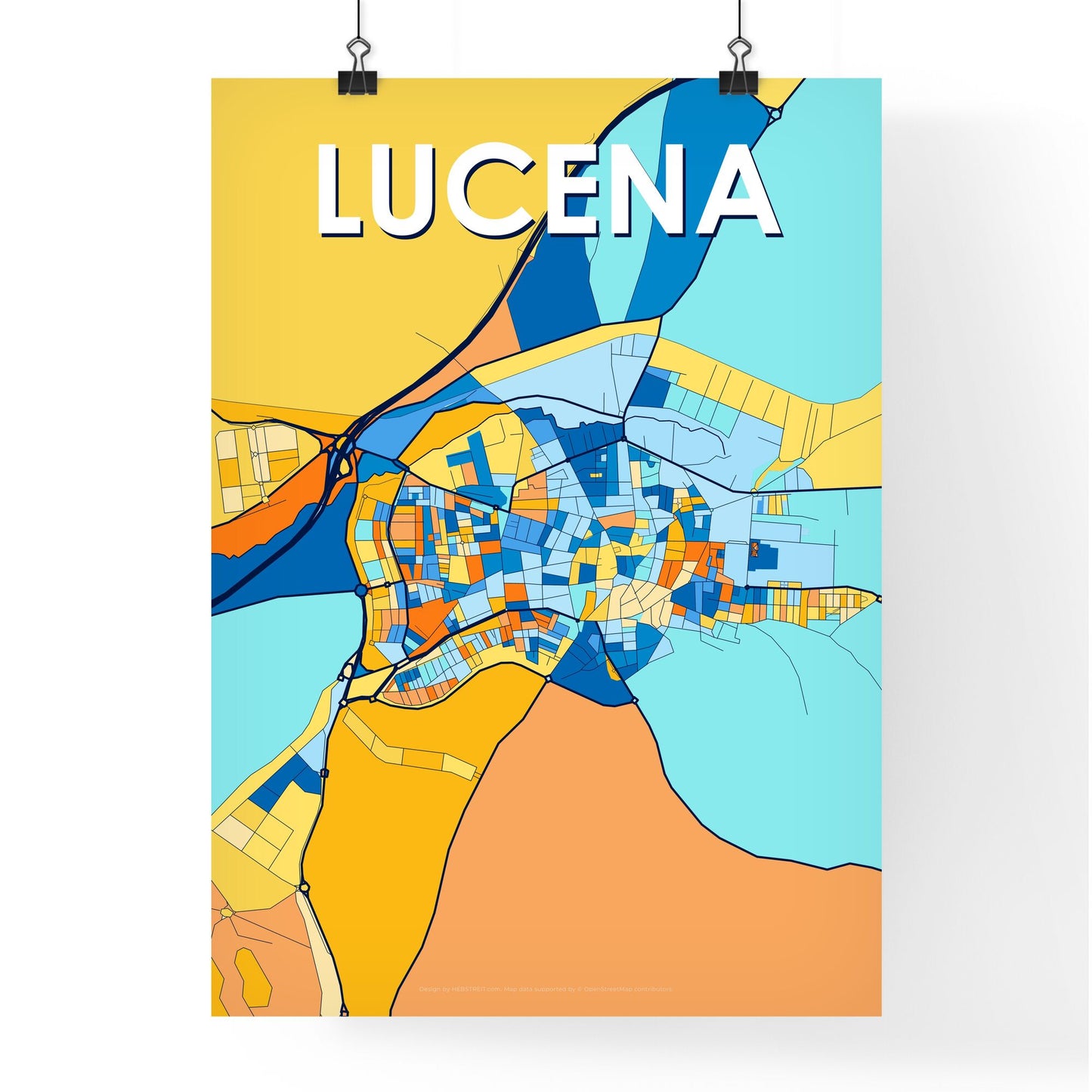 LUCENA SPAIN Vibrant Colorful Art Map Poster Blue Orange