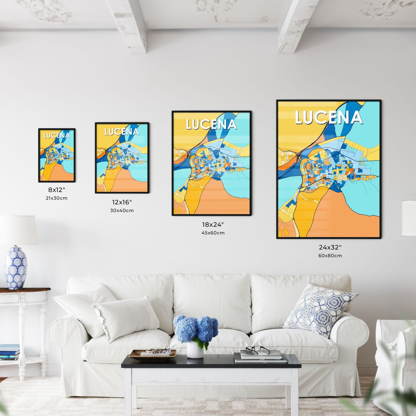 LUCENA SPAIN Vibrant Colorful Art Map Poster Blue Orange