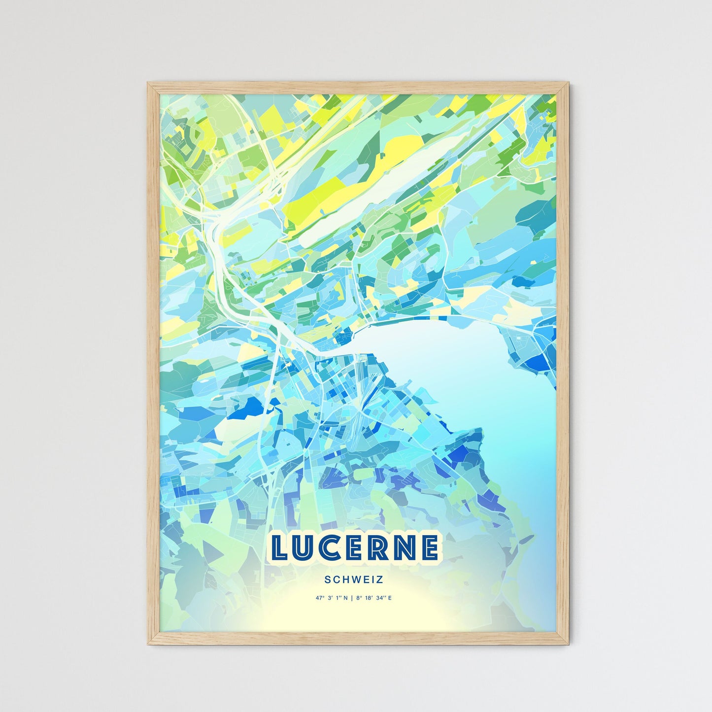 Colorful Lucerne Switzerland Fine Art Map Cool Blue