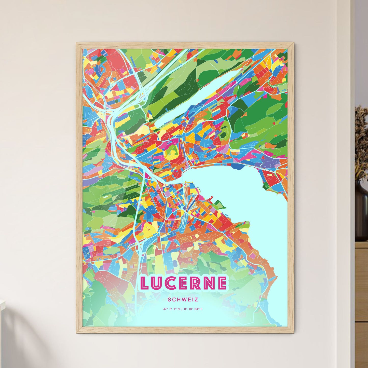 Colorful Lucerne Switzerland Fine Art Map Crazy Colors