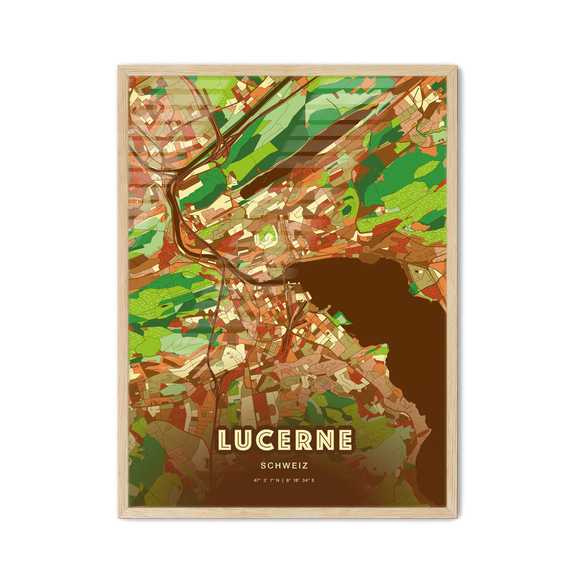 Colorful Lucerne Switzerland Fine Art Map Farmhouse