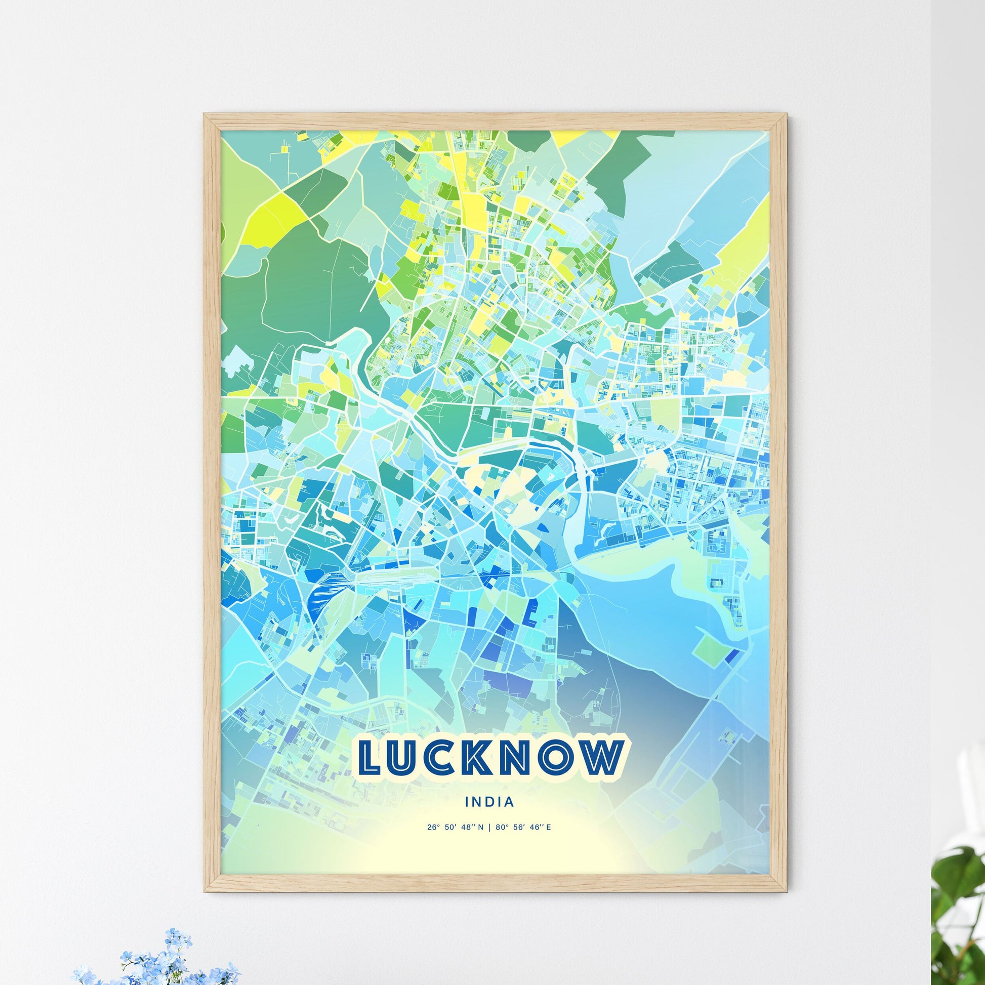 Colorful Lucknow India Fine Art Map Cool Blue