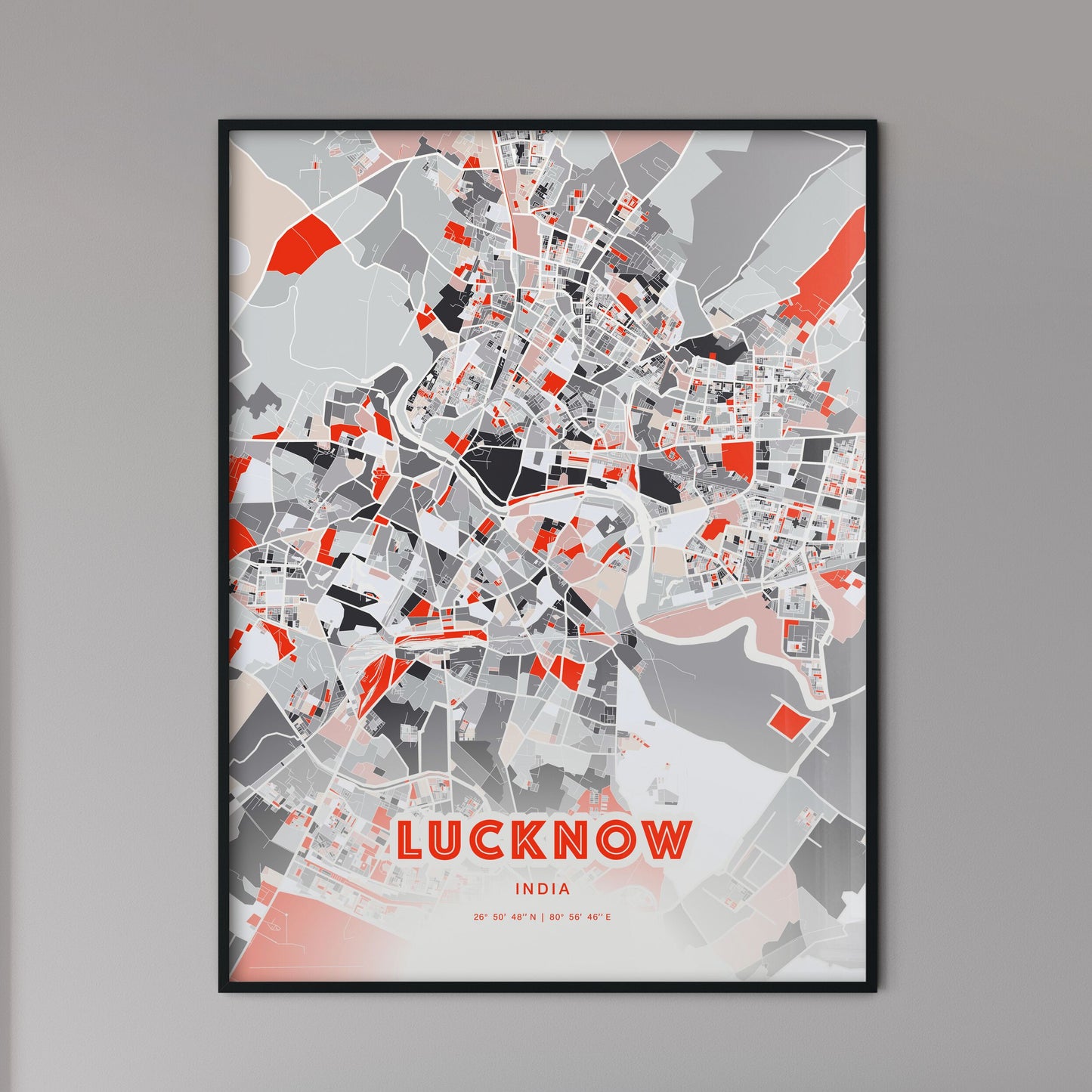 Colorful Lucknow India Fine Art Map Modern Expressive