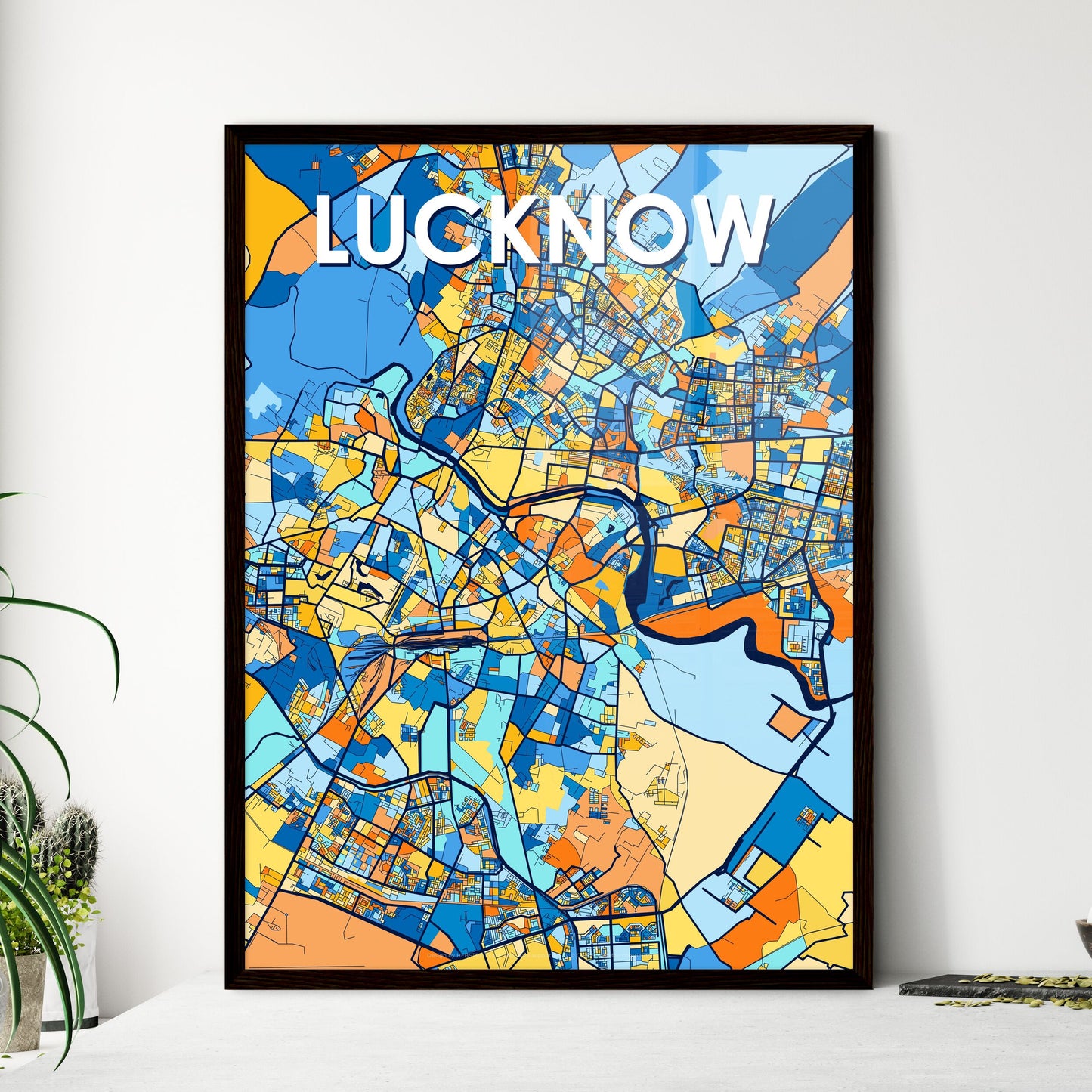 LUCKNOW INDIA Vibrant Colorful Art Map Poster Blue Orange