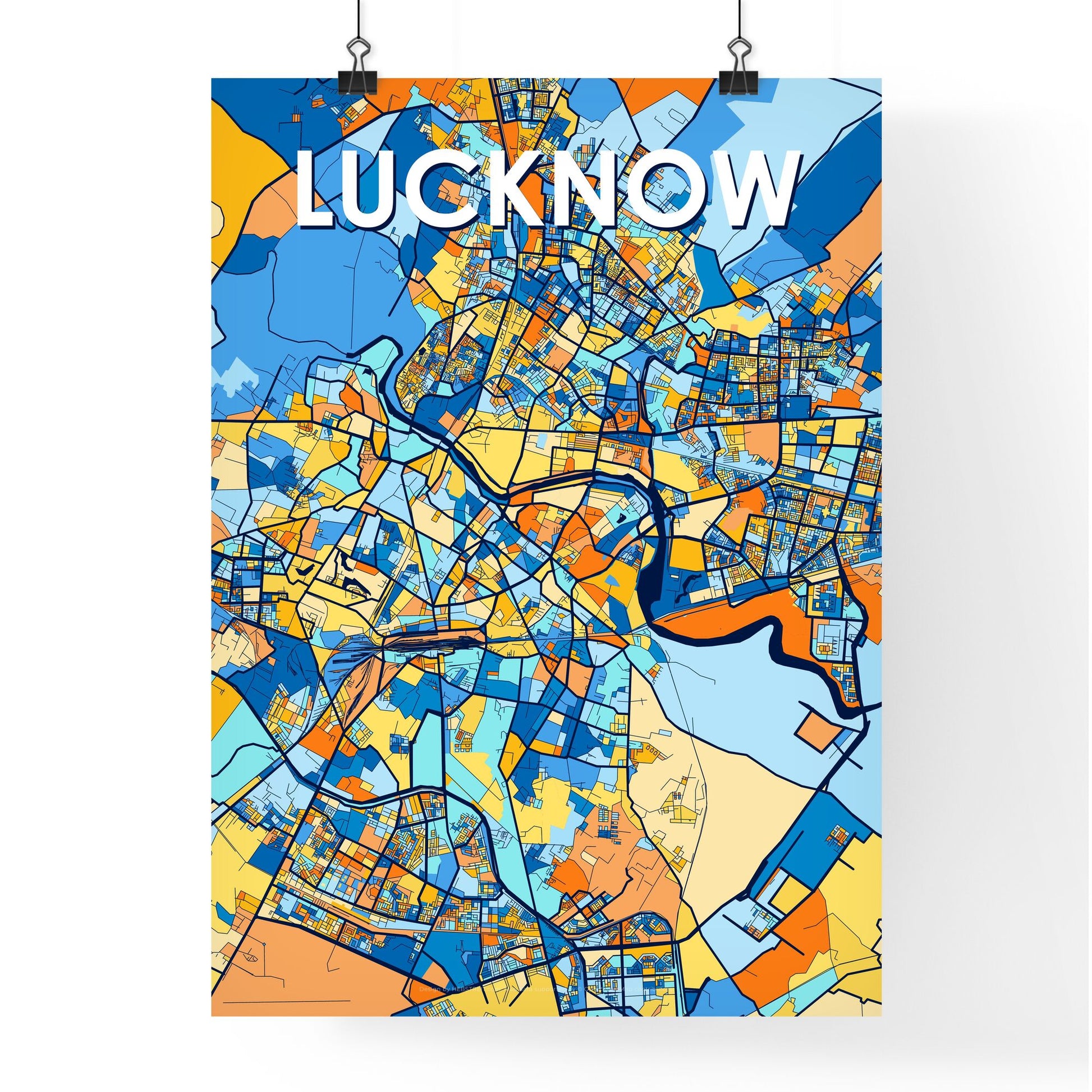 LUCKNOW INDIA Vibrant Colorful Art Map Poster Blue Orange