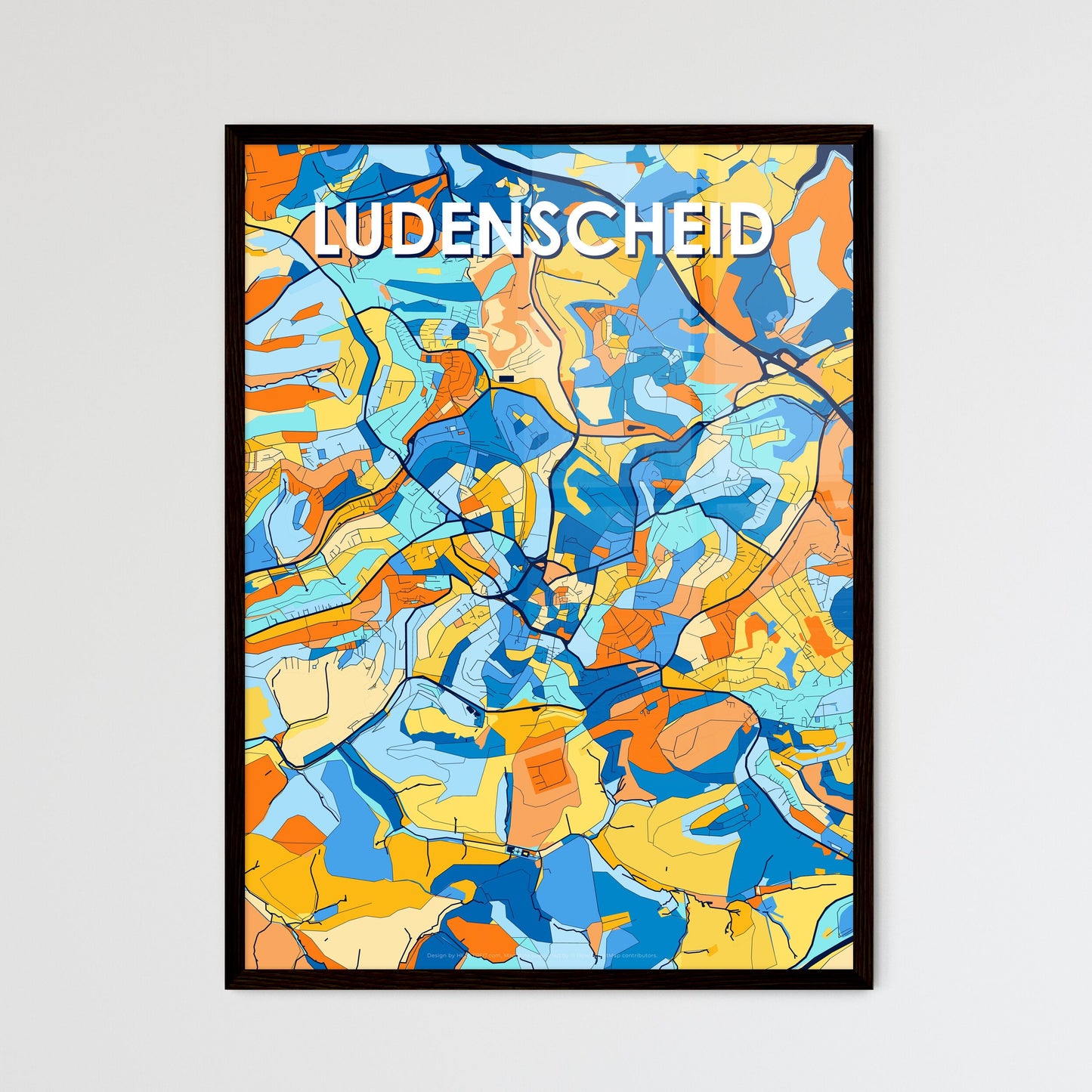 LUDENSCHEID GERMANY Vibrant Colorful Art Map Poster Blue Orange