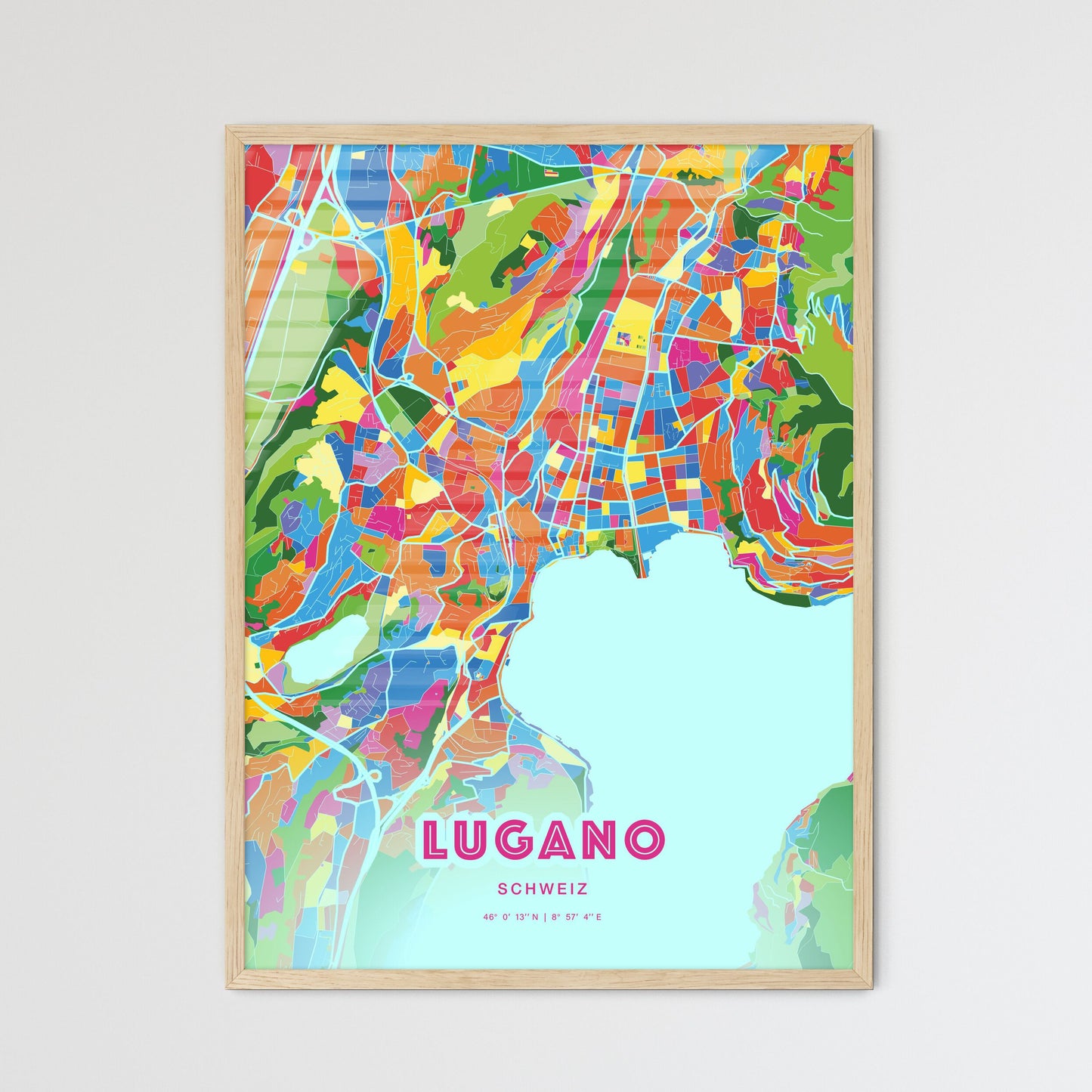 Colorful Lugano Switzerland Fine Art Map Crazy Colors