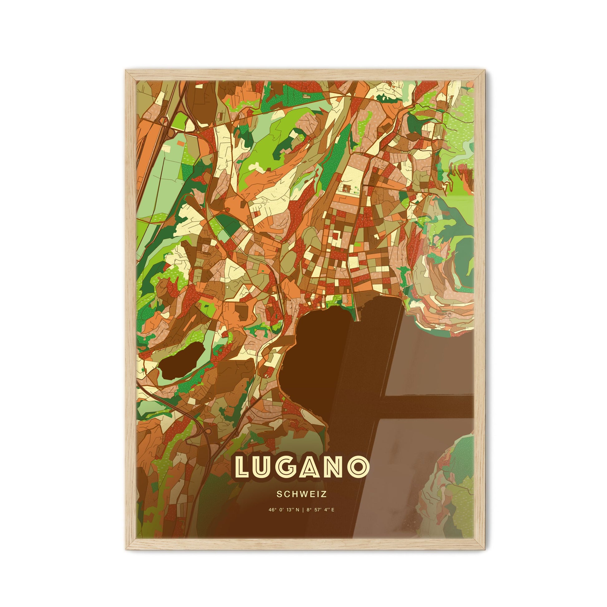 Colorful Lugano Switzerland Fine Art Map Farmhouse