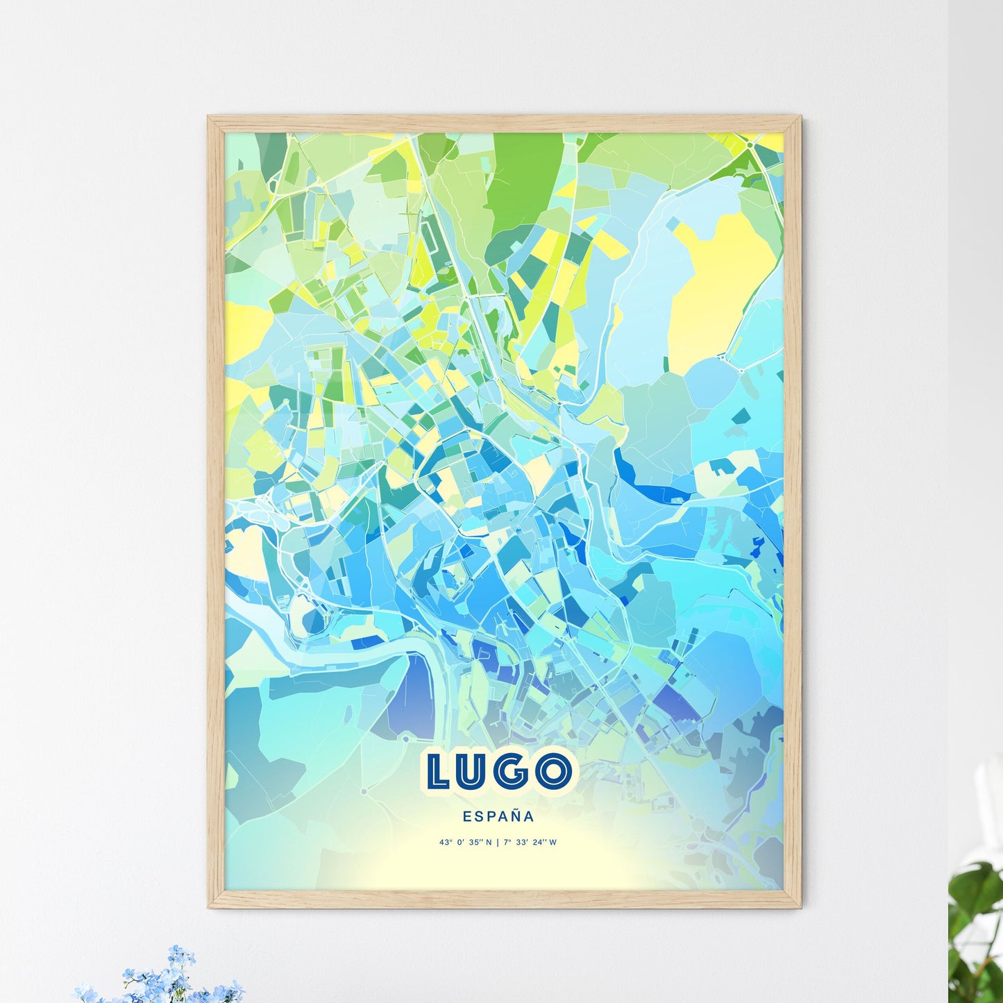Colorful Lugo Spain Fine Art Map Cool Blue