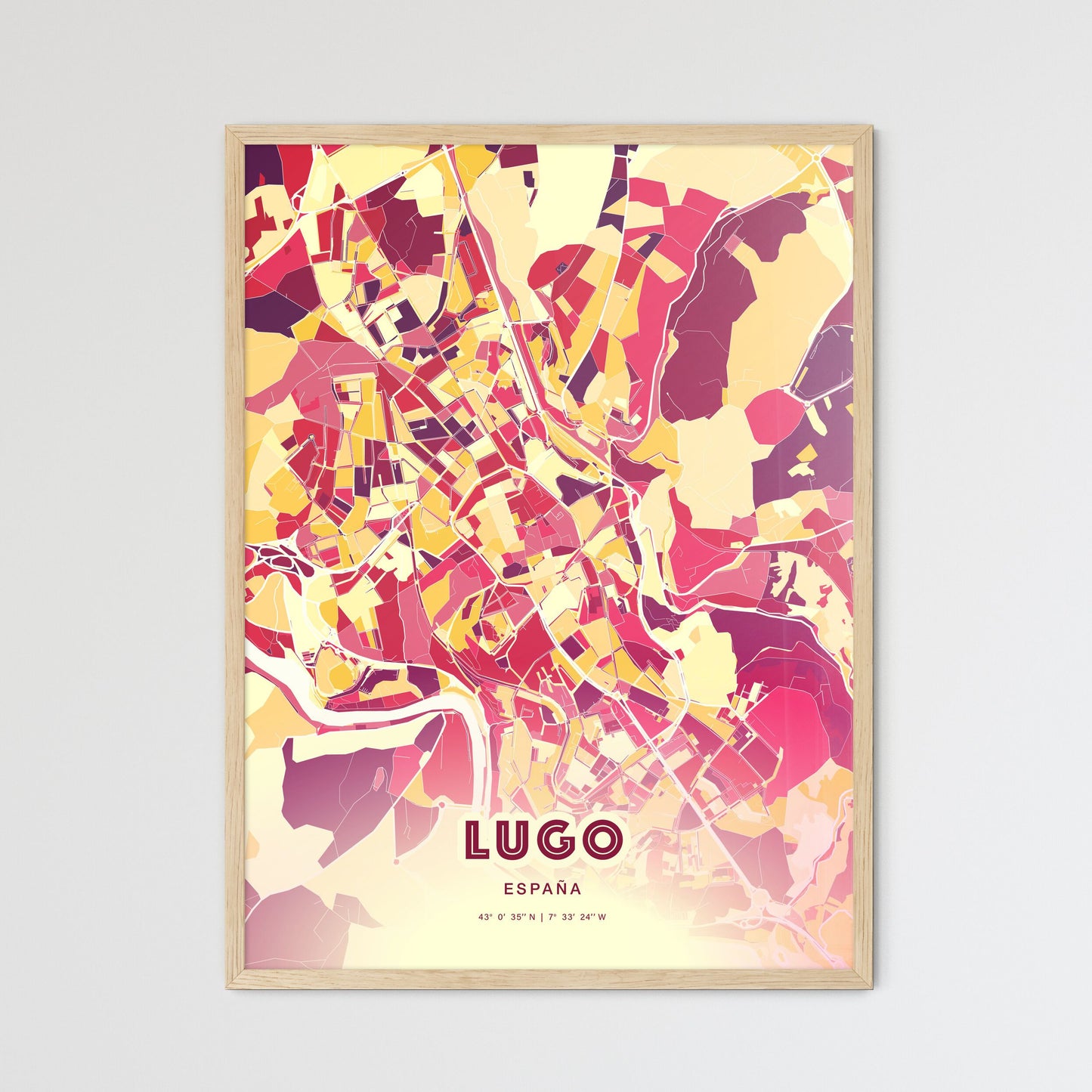 Colorful Lugo Spain Fine Art Map Hot Red