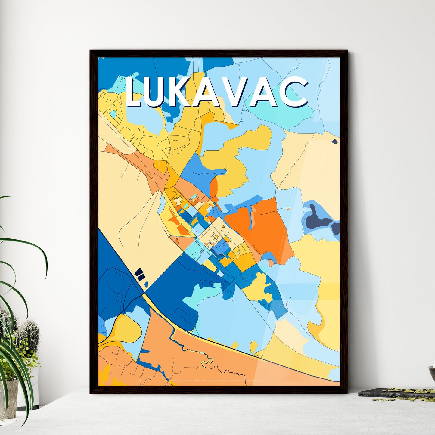 LUKAVAC BOSNIA AND HERZEGOVINA Vibrant Colorful Art Map Poster Blue Orange