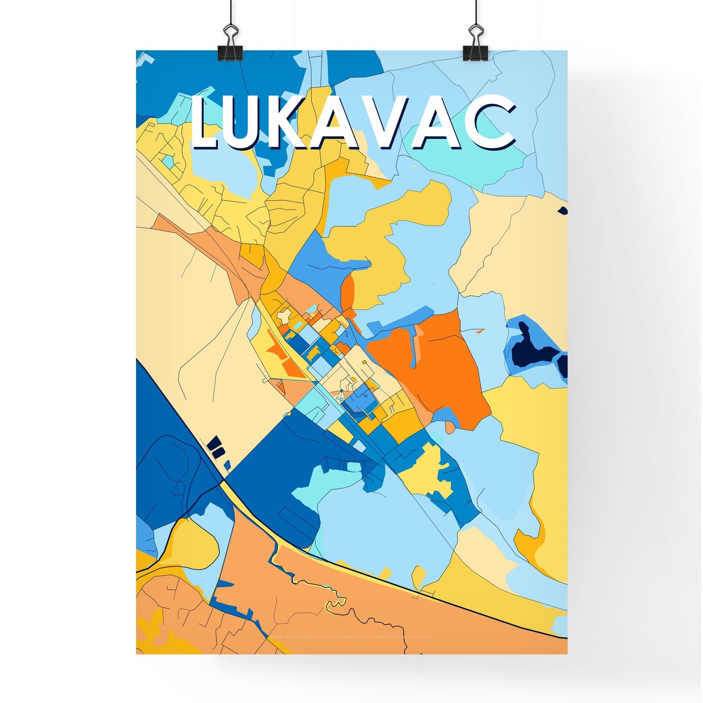 LUKAVAC BOSNIA AND HERZEGOVINA Vibrant Colorful Art Map Poster Blue Orange