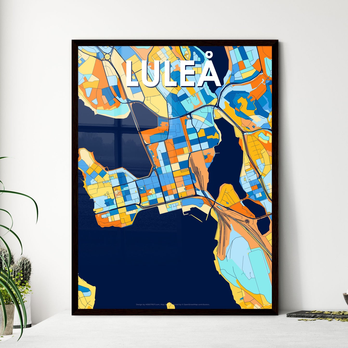 LULEÅ SWEDEN Vibrant Colorful Art Map Poster Blue Orange