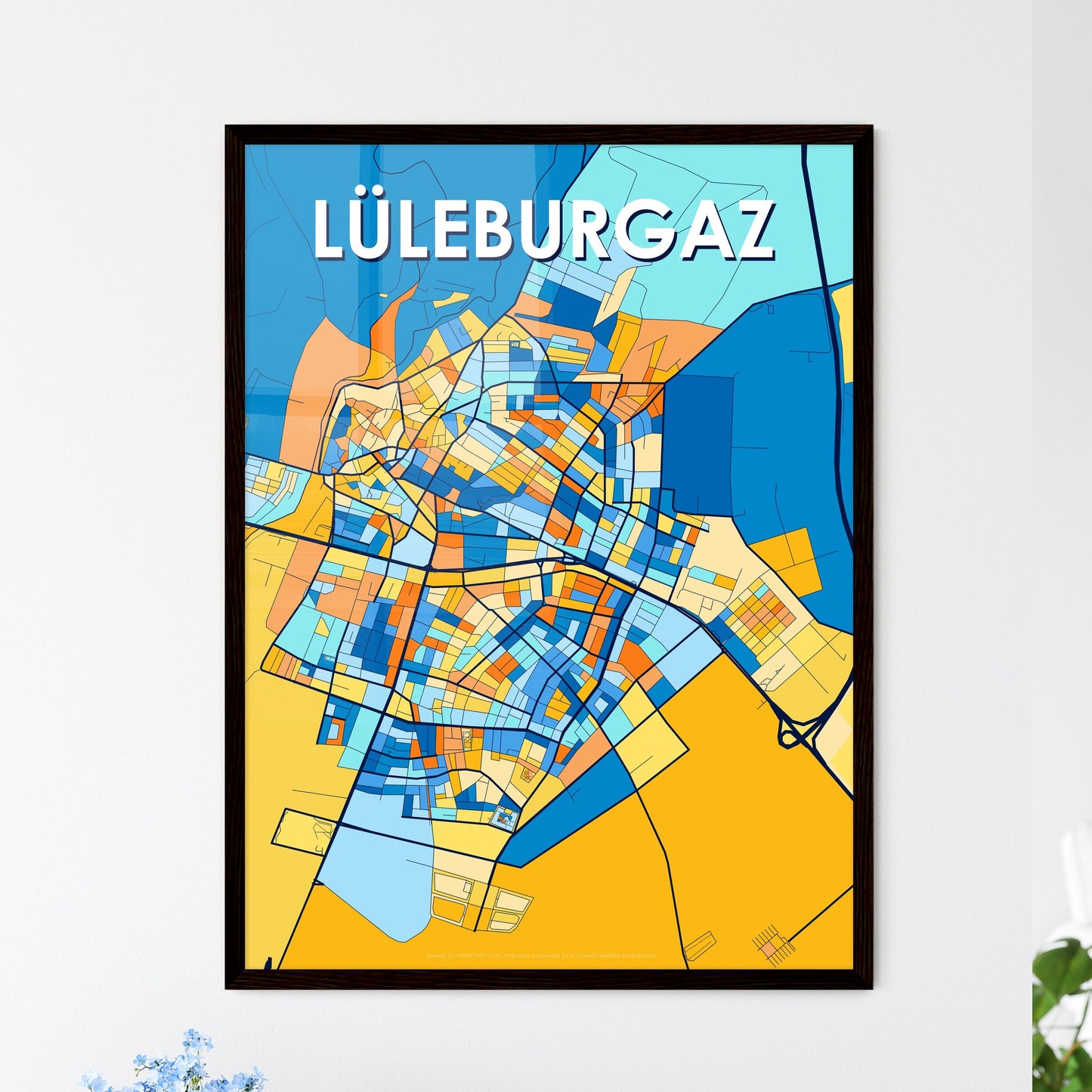 LÜLEBURGAZ TURKEY Vibrant Colorful Art Map Poster Blue Orange