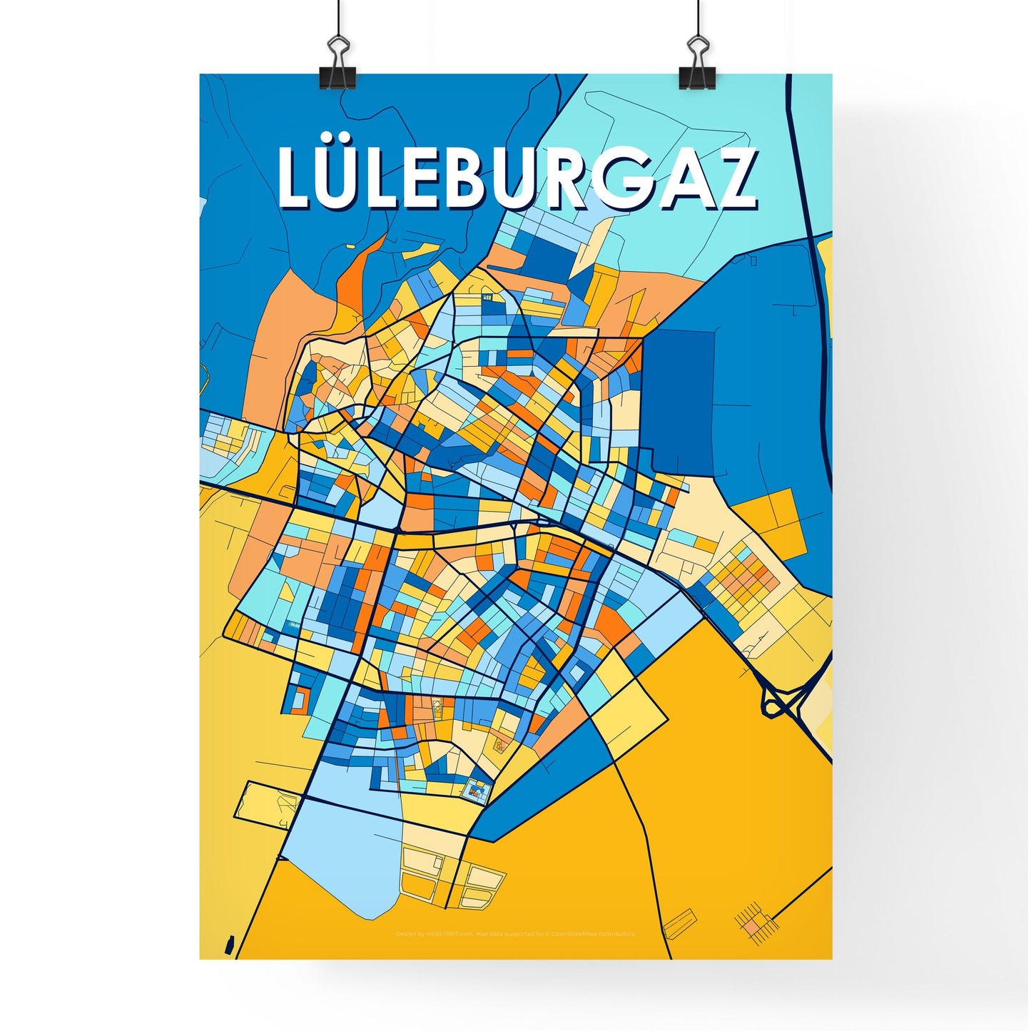 LÜLEBURGAZ TURKEY Vibrant Colorful Art Map Poster Blue Orange