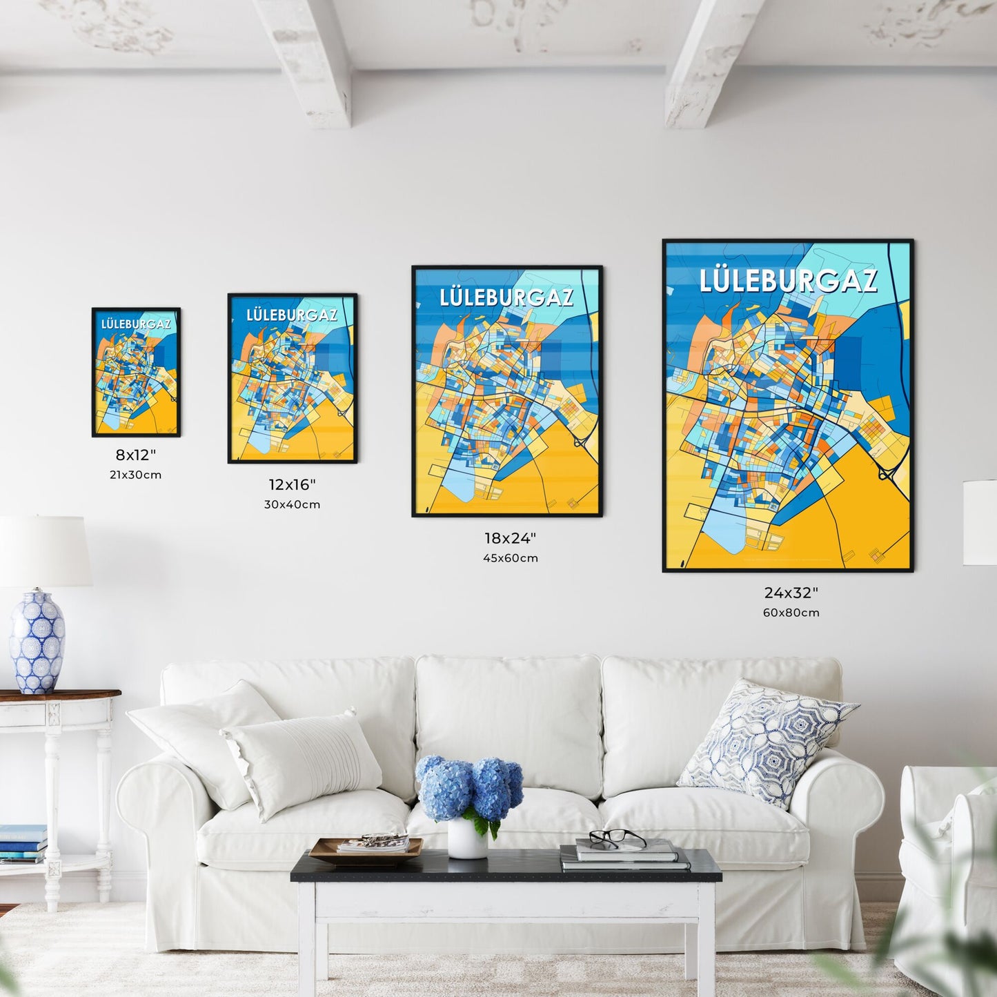 LÜLEBURGAZ TURKEY Vibrant Colorful Art Map Poster Blue Orange