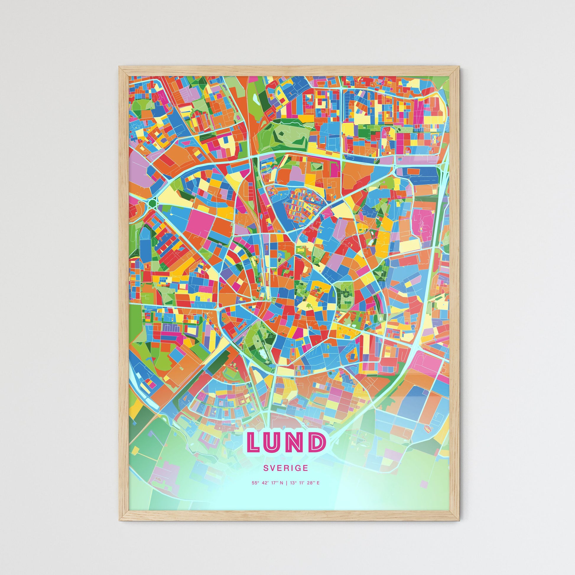 Colorful Lund Sweden Fine Art Map Crazy Colors
