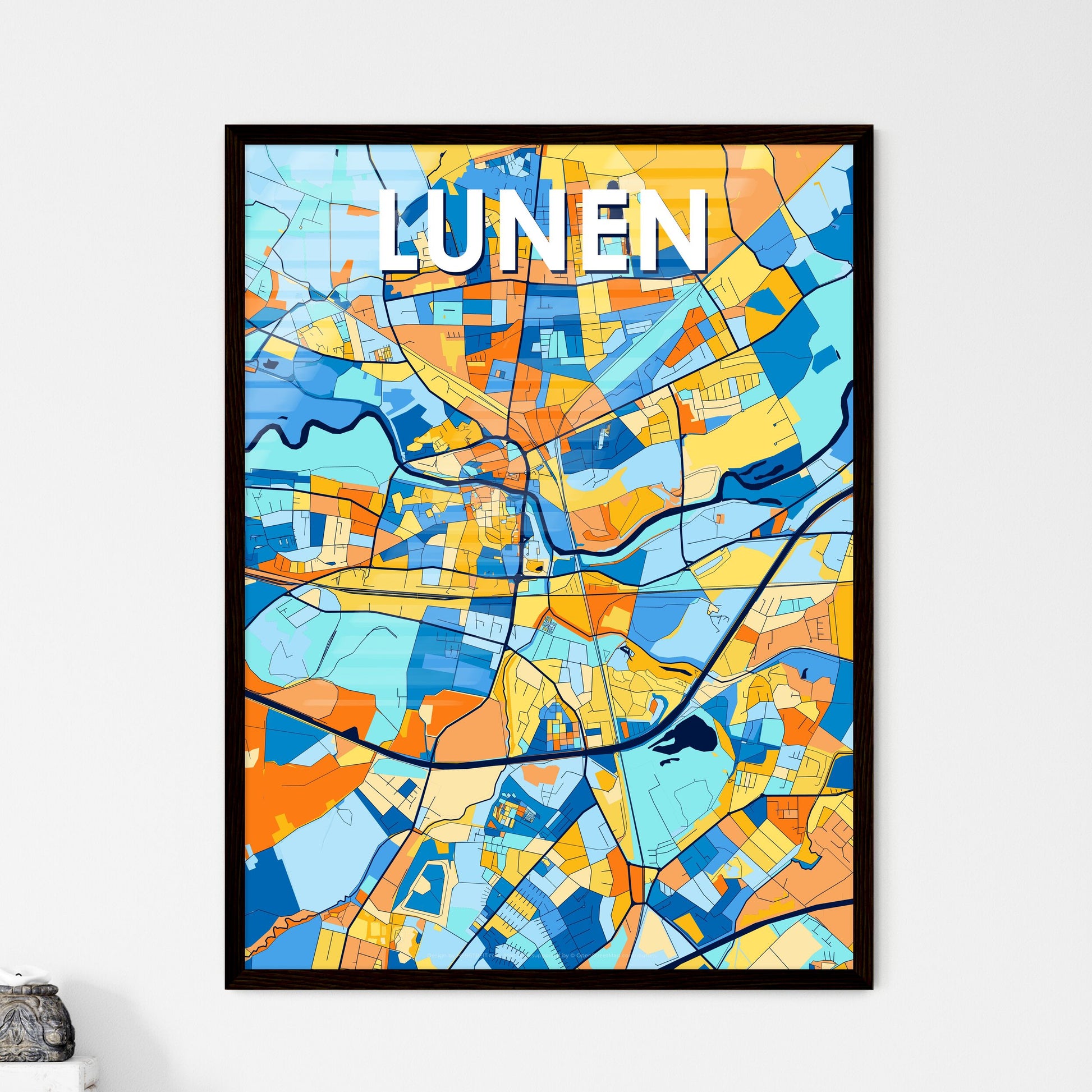 LUNEN GERMANY Vibrant Colorful Art Map Poster Blue Orange