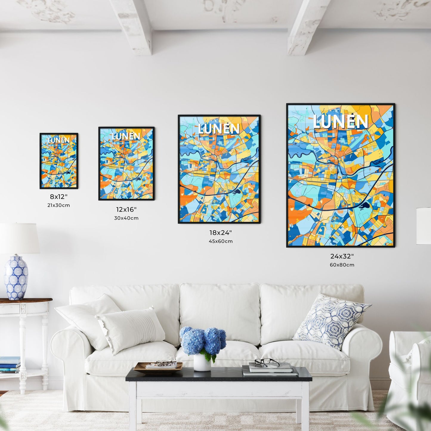 LUNEN GERMANY Vibrant Colorful Art Map Poster Blue Orange