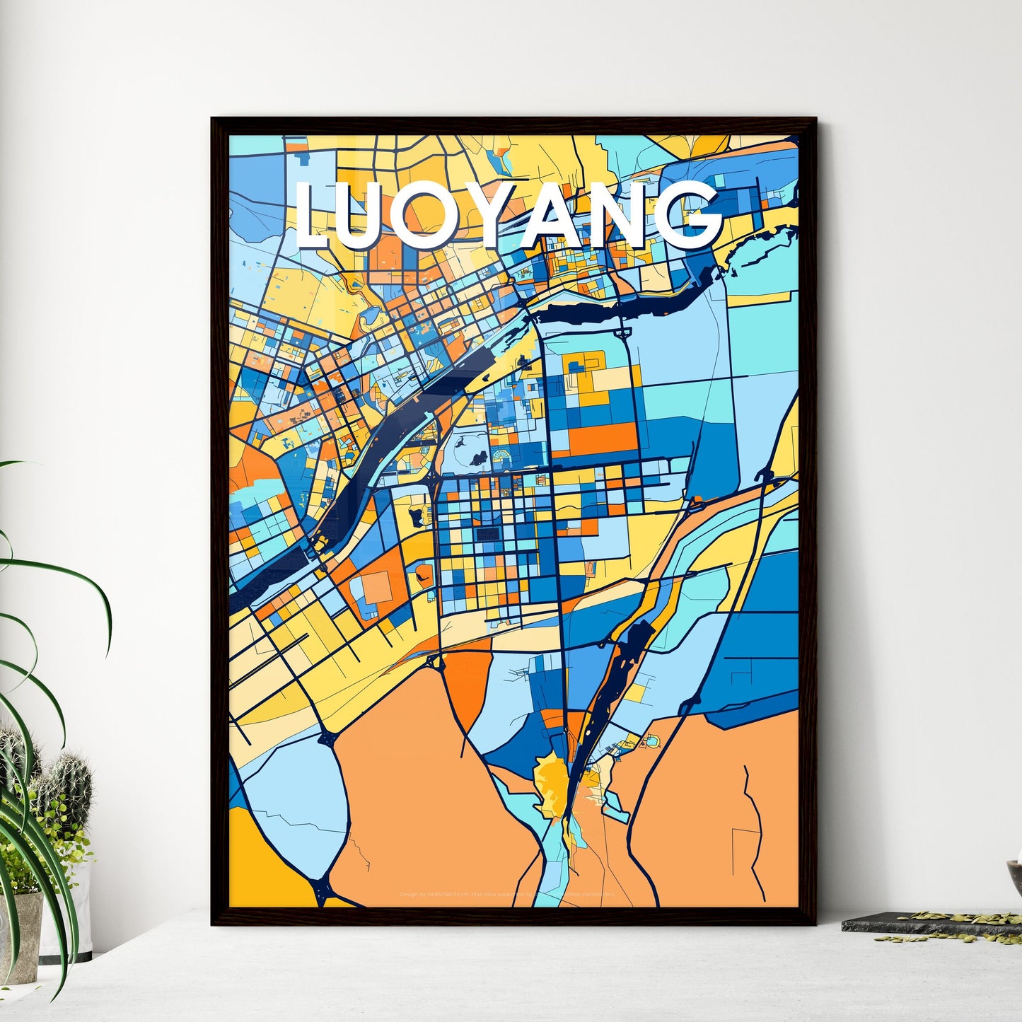 LUOYANG CHINA Vibrant Colorful Art Map Poster Blue Orange