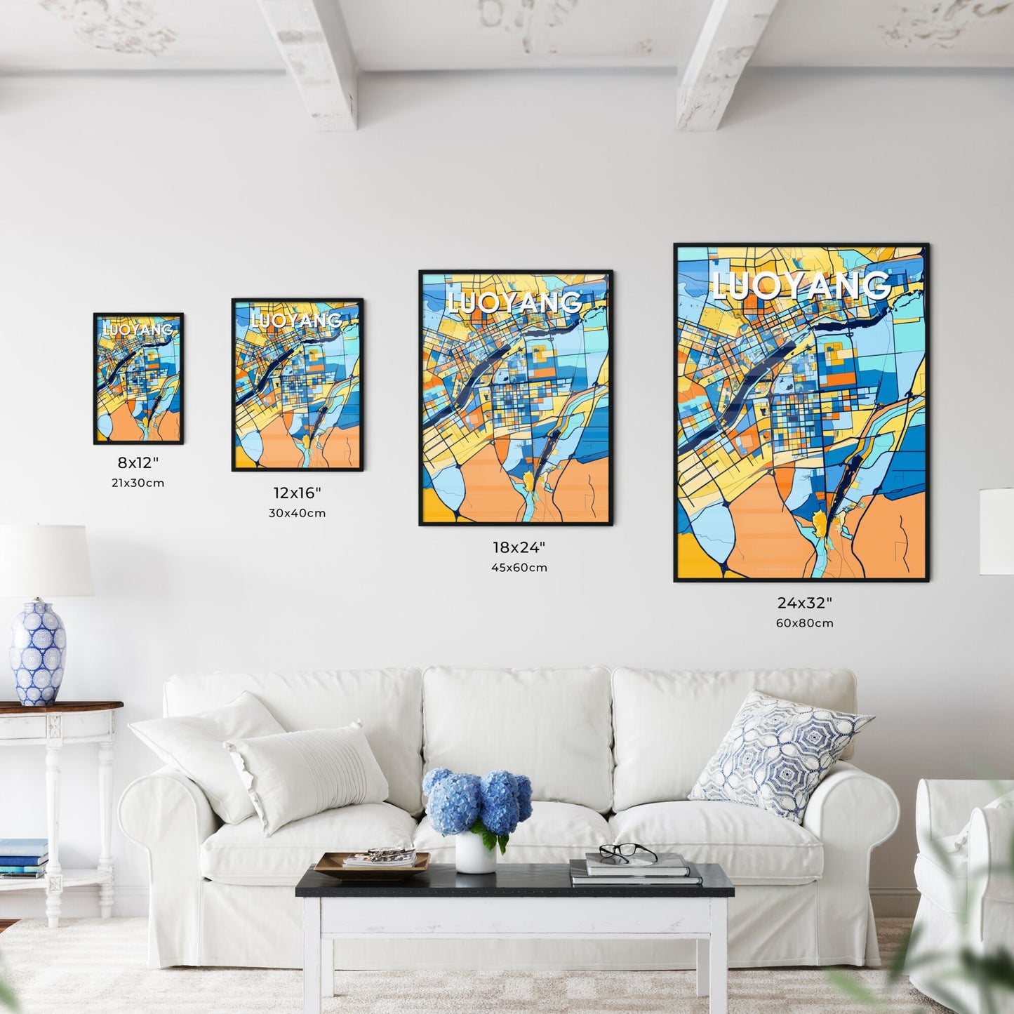 LUOYANG CHINA Vibrant Colorful Art Map Poster Blue Orange